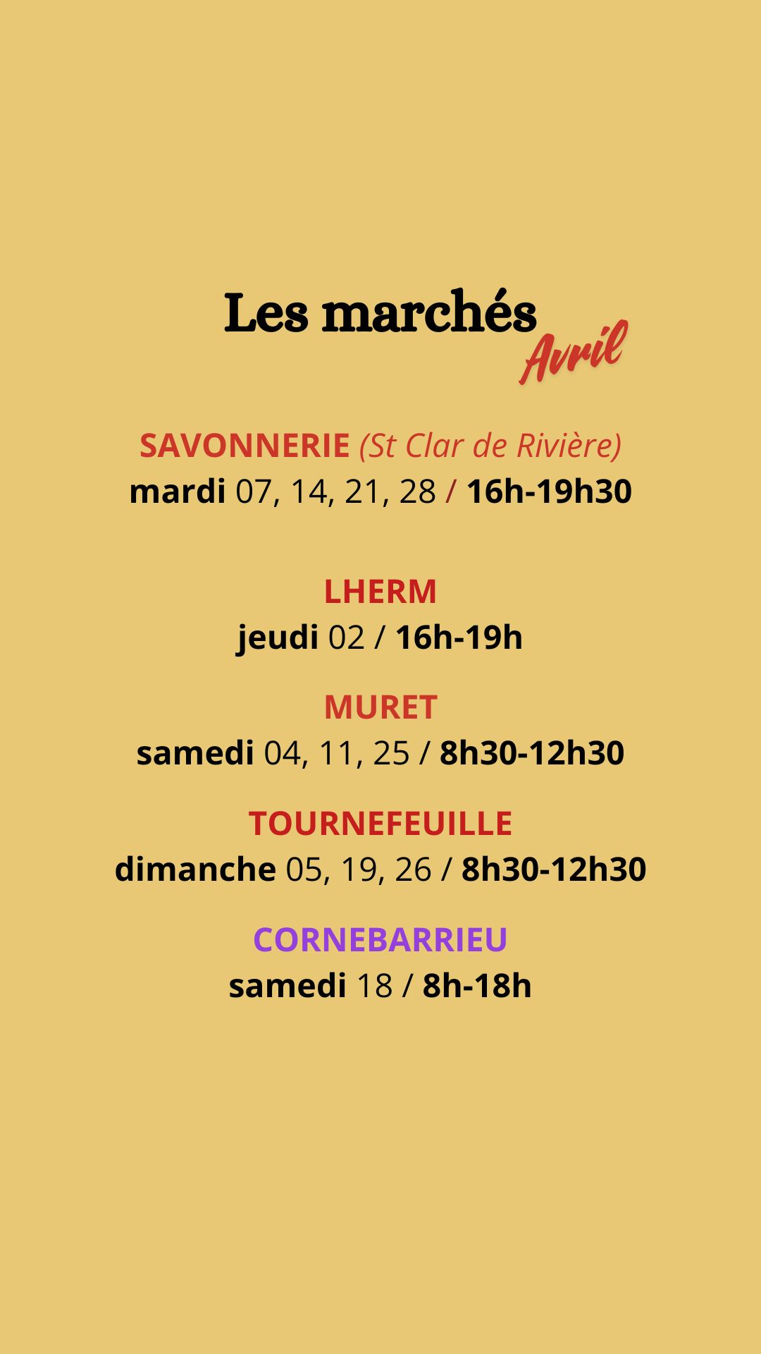 Planning marchés avril 2026